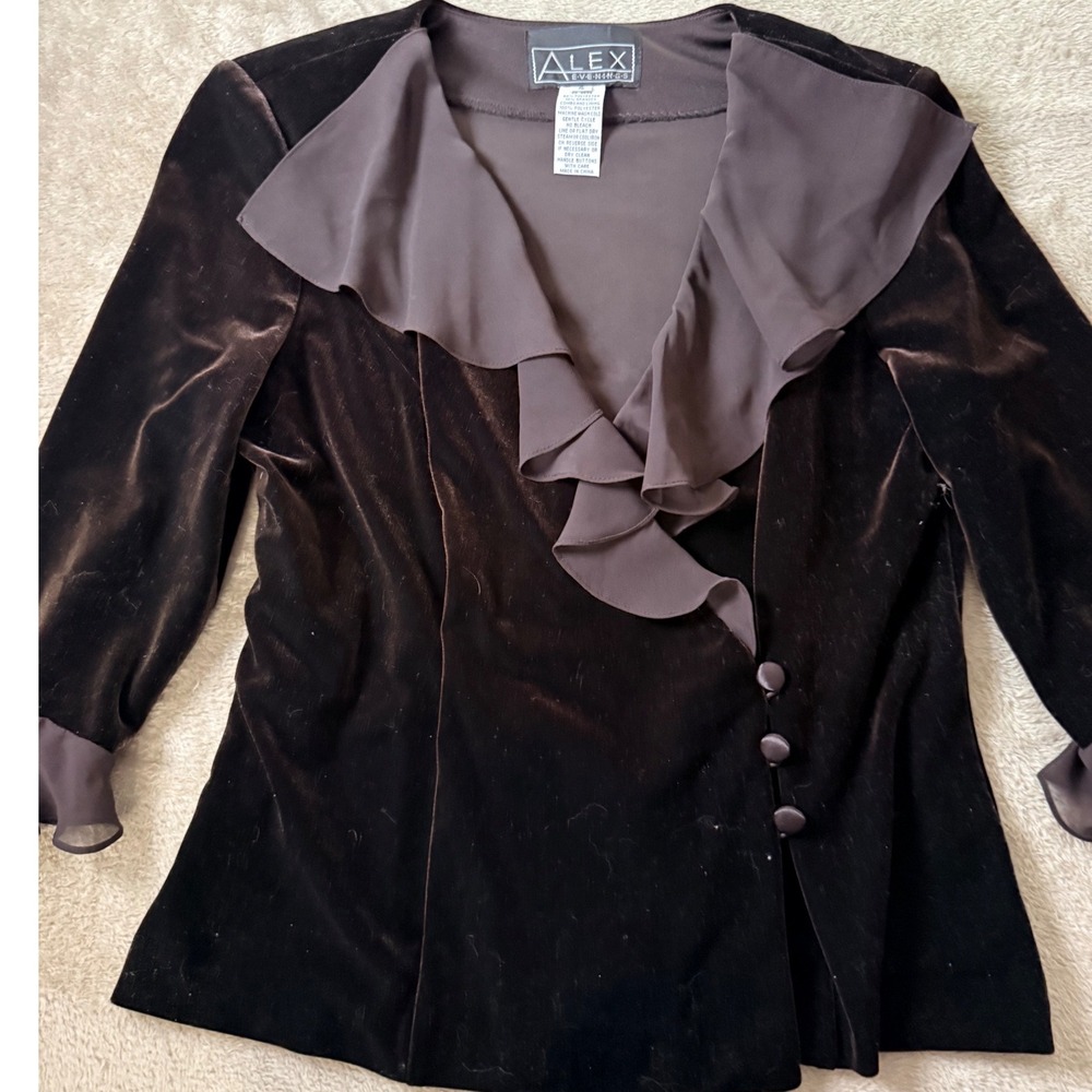 Alex Evenings Velvet Ruffle Blazer Small Dark Romantic Witchy Whimsigoth Femme